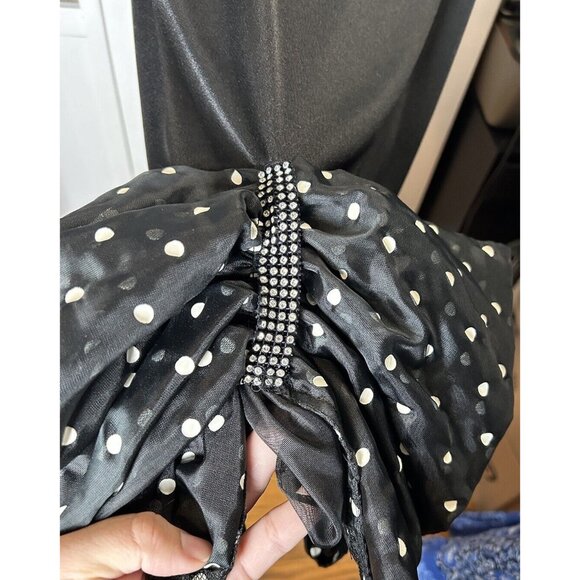 Vintage 80s Partridge in A Pear Tree Black Party Dress Sz L Polka Dot Ruffle Hem - Picture 3 of 11